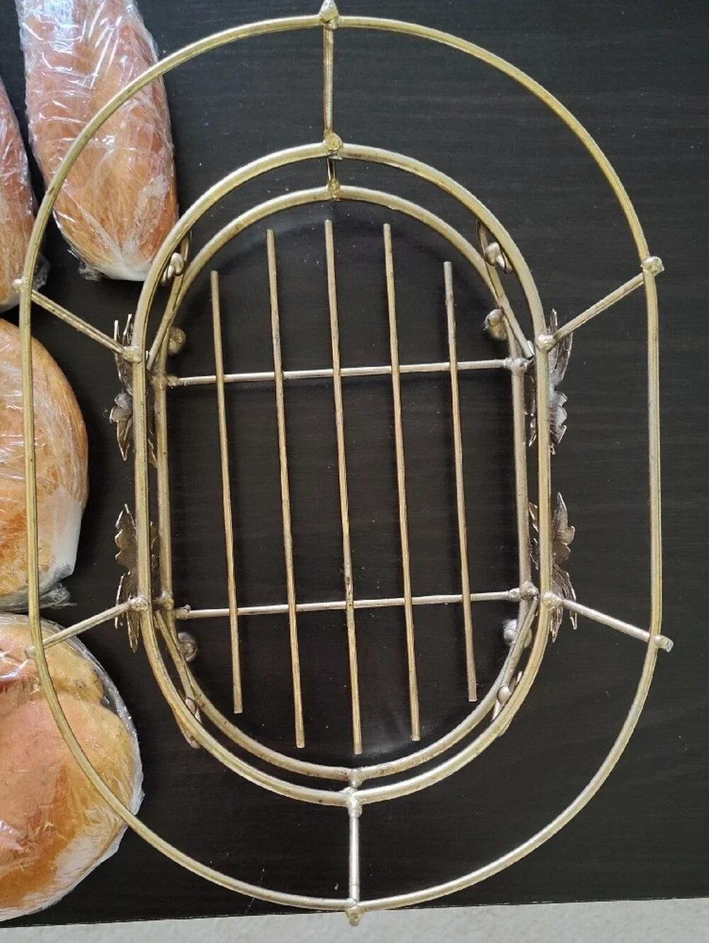 Gold Wire Bread Basket with Brown Decorative Bread